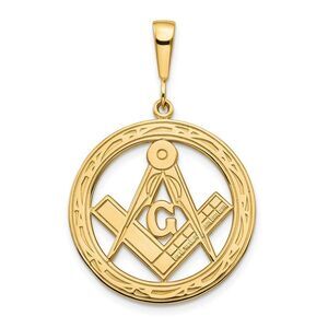 14k Yellow Gold Masonic Circle Pendant, 23mm (7/8 Inch)